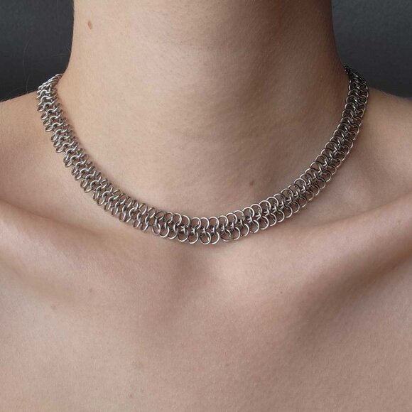 Gothic Medieval silver chainmail choker necklace - Picture 5 of 9